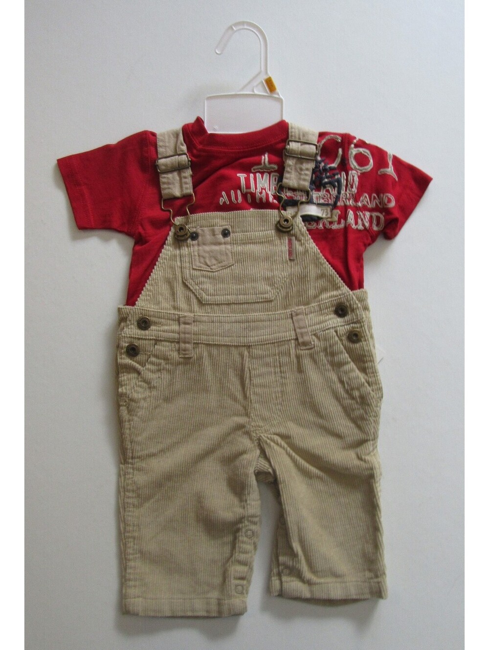 Timberland Baby Boys 2 Pc. Shirt and Corduroy Overall Pants Outfit Set 3 Months